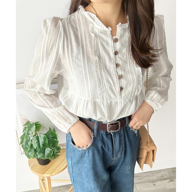 レースライクフリルブラウス ブラウス ギャザー | Amulet | 詳細画像3 