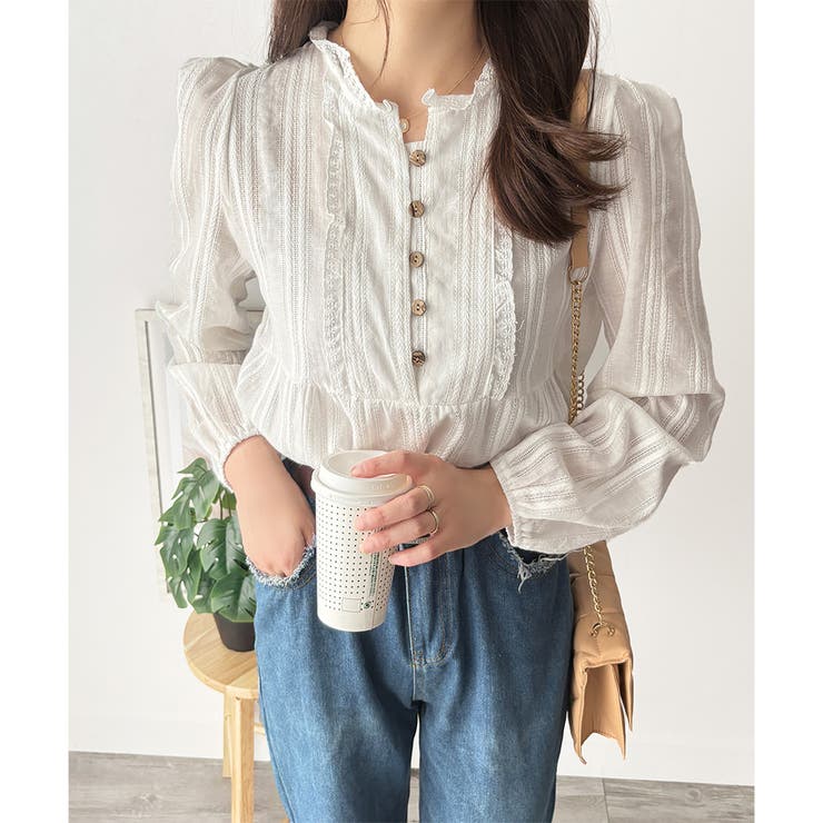 レースライクフリルブラウス ブラウス ギャザー | Amulet | 詳細画像6 