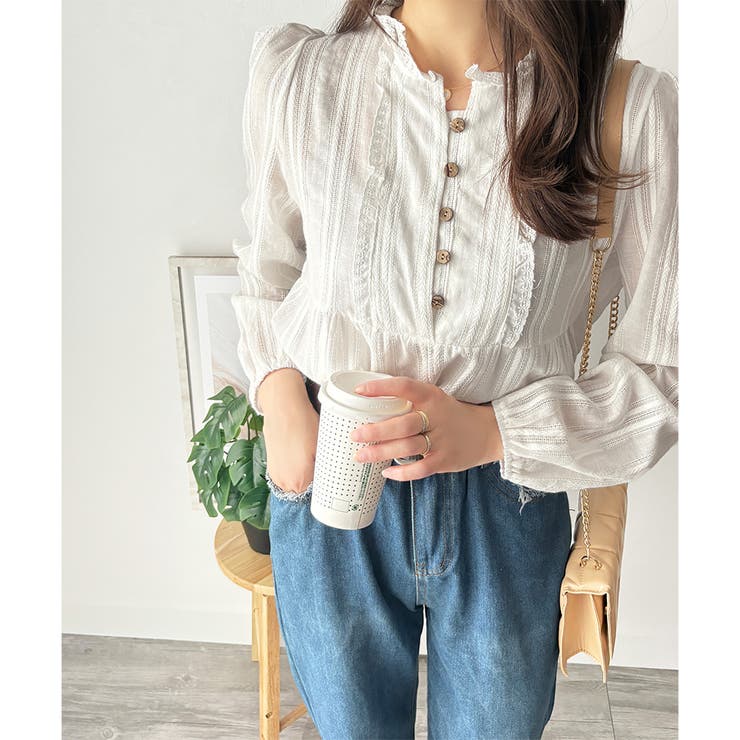 レースライクフリルブラウス ブラウス ギャザー | Amulet | 詳細画像8 