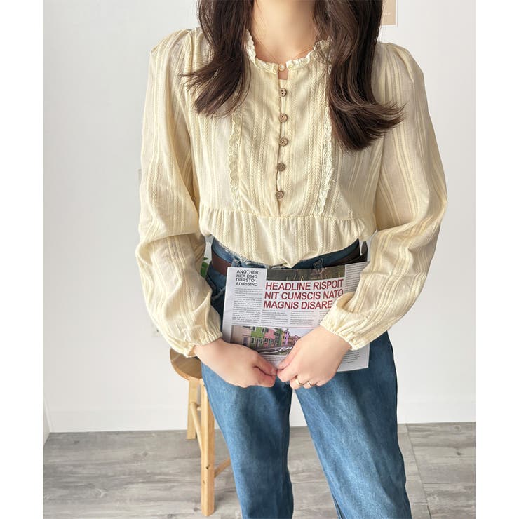 アイボリー | レースライクフリルブラウス ブラウス ギャザー | Amulet