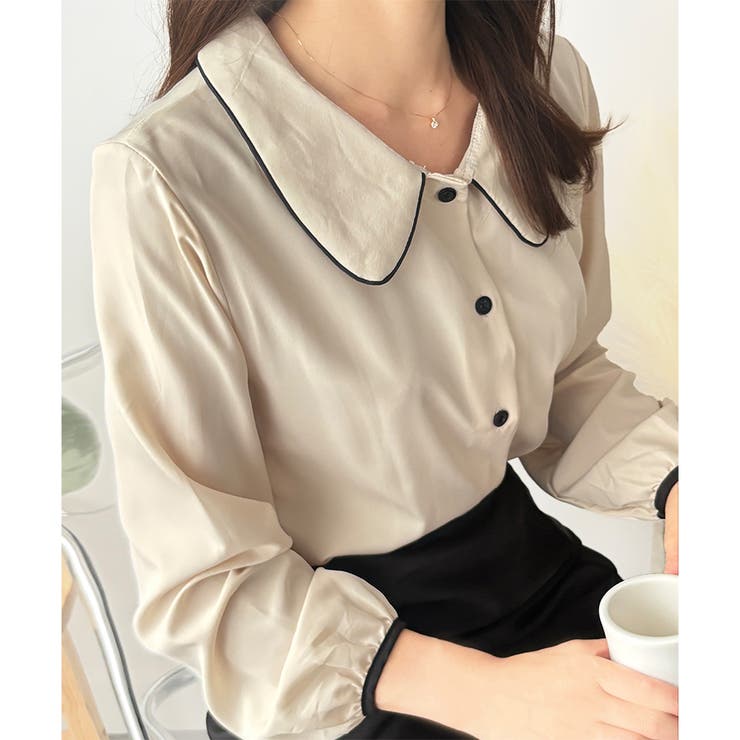 バイカラーパイピング長袖ブラウス レディース トップス | Amulet | 詳細画像11 