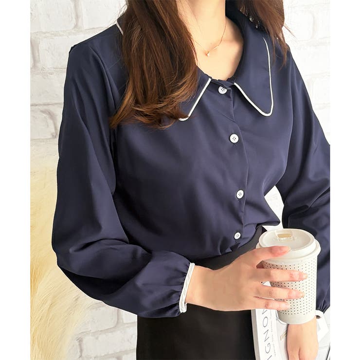 バイカラーパイピング長袖ブラウス レディース トップス | Amulet | 詳細画像12 