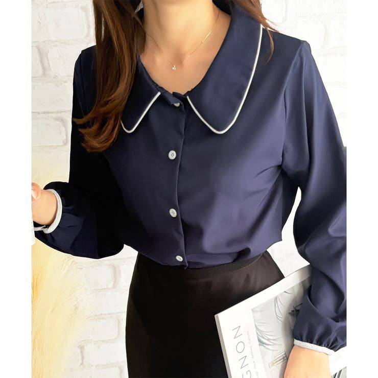 バイカラーパイピング長袖ブラウス レディース トップス | Amulet | 詳細画像13 