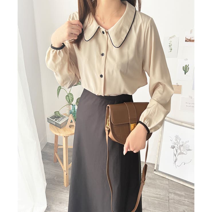 バイカラーパイピング長袖ブラウス レディース トップス | Amulet | 詳細画像3 