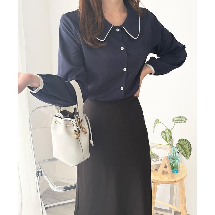 バイカラーパイピング長袖ブラウス レディース トップス | Amulet | 詳細画像4 