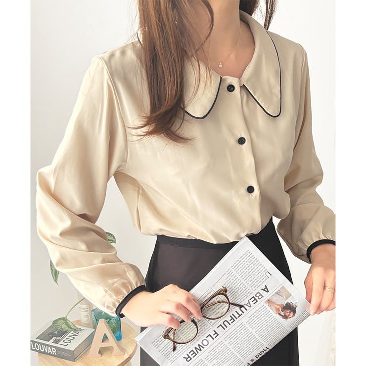 バイカラーパイピング長袖ブラウス レディース トップス | Amulet | 詳細画像6 