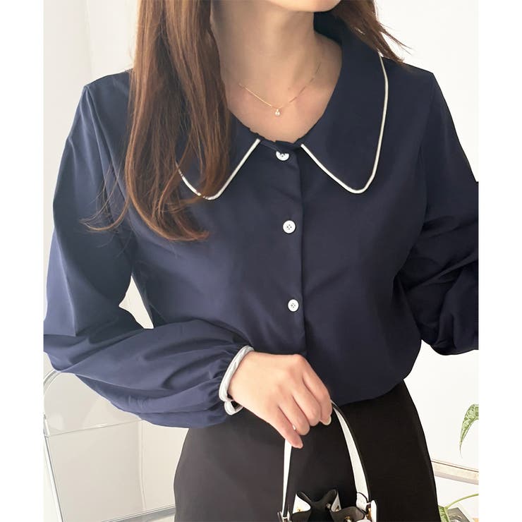 バイカラーパイピング長袖ブラウス レディース トップス | Amulet | 詳細画像7 