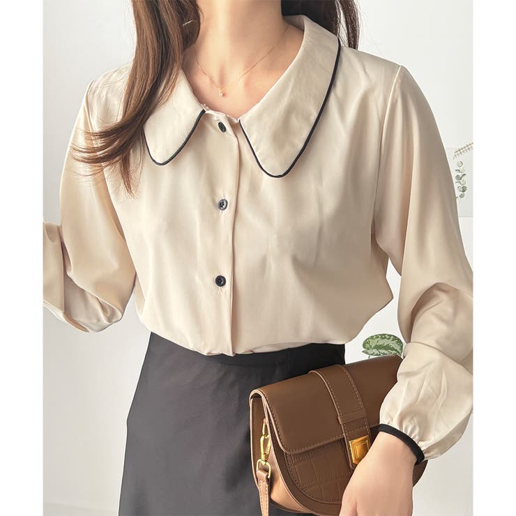 バイカラーパイピング長袖ブラウス レディース トップス | Amulet | 詳細画像8 