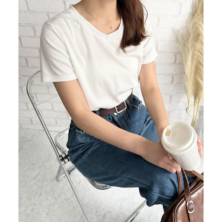 リブタッチVネックトップス リブ 韓国 | Amulet | 詳細画像14 