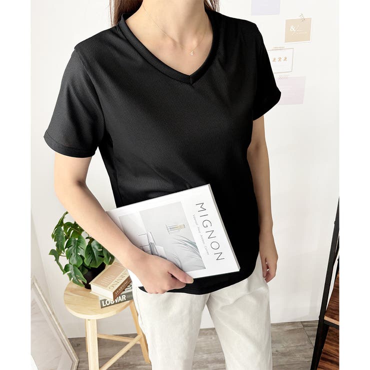 リブタッチVネックトップス リブ 韓国 | Amulet | 詳細画像15 