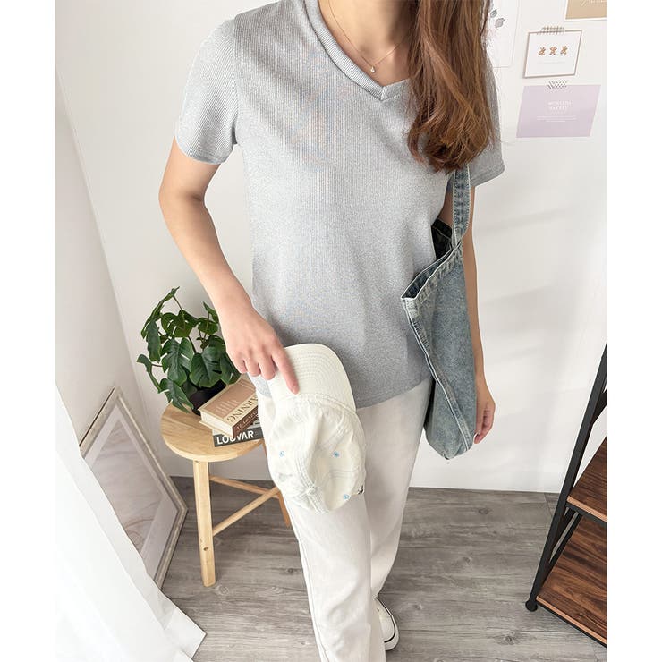 リブタッチVネックトップス リブ 韓国 | Amulet | 詳細画像21 