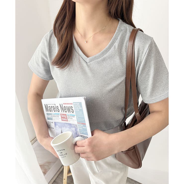 リブタッチVネックトップス リブ 韓国 | Amulet | 詳細画像3 