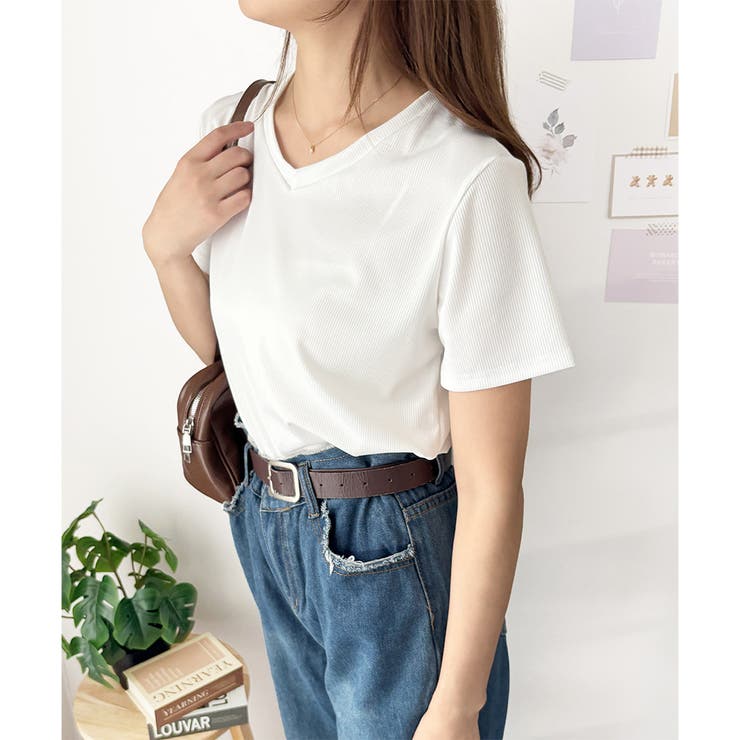 リブタッチVネックトップス リブ 韓国 | Amulet | 詳細画像4 