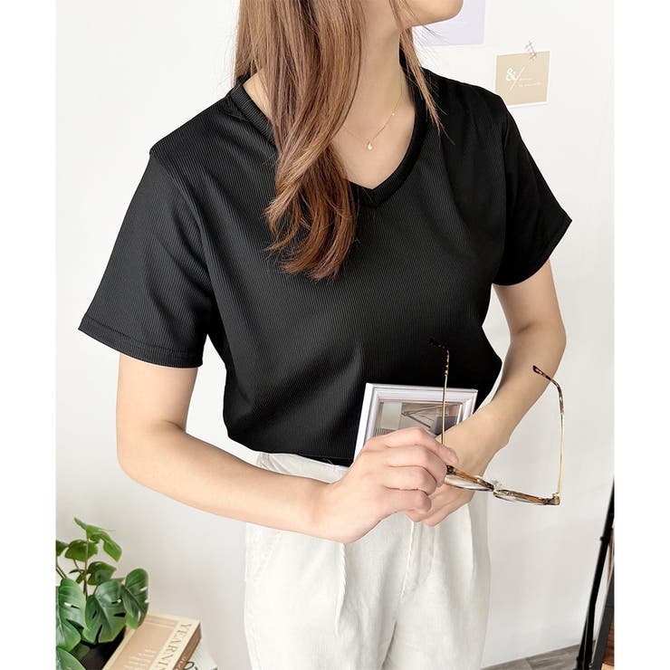 リブタッチVネックトップス リブ 韓国 | Amulet | 詳細画像7 