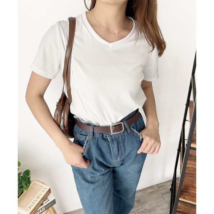 リブタッチVネックトップス リブ 韓国 | Amulet | 詳細画像9 