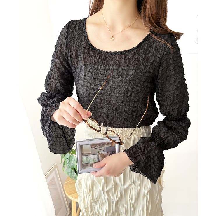 ブラック | ワッシャータッチボリュームブラウス ブラウス シアー | Amulet