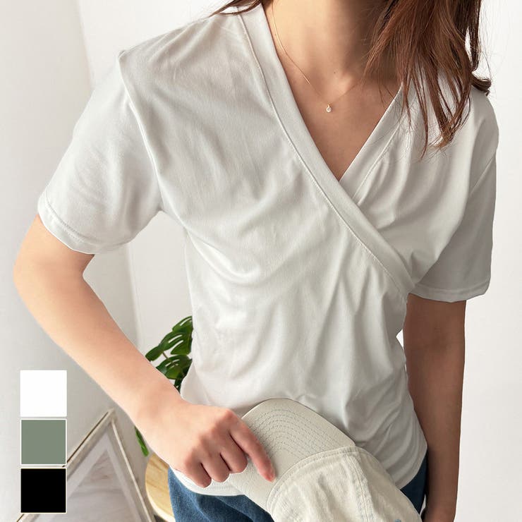 クロスデザインVネックTシャツ ラフ デイリー | Amulet | 詳細画像1 