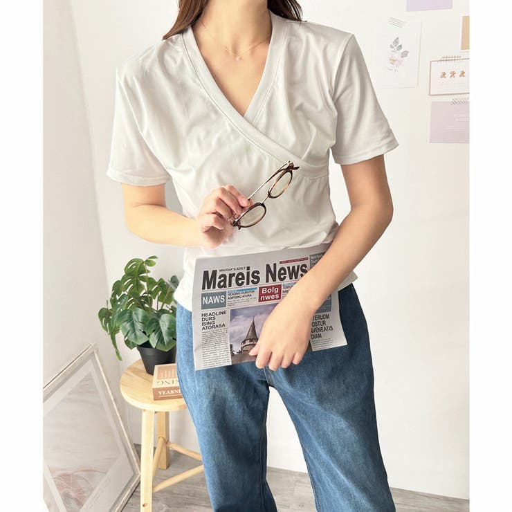 クロスデザインVネックTシャツ ラフ デイリー | Amulet | 詳細画像4 