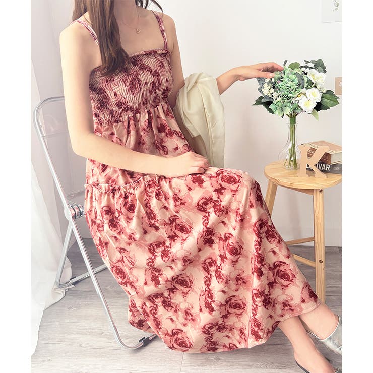 シェルシュメイム 花柄 フレア シャツワンピース マキシ丈 Aライン レトロ シェルシュメイム 花柄 フレア シャツワンピース マキシ丈 A