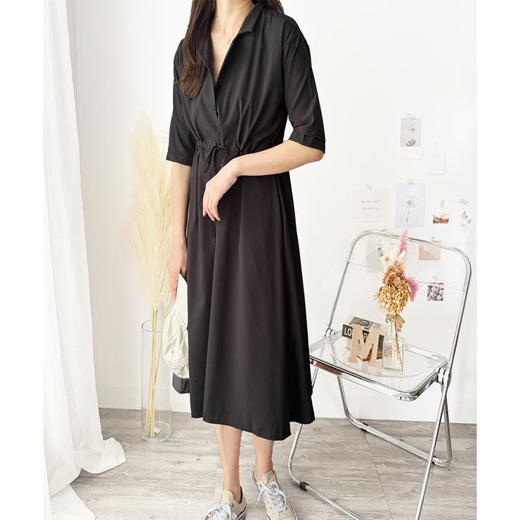 五分袖ウエストマークワンピース レディース ミモレ丈 | Amulet | 詳細画像12 