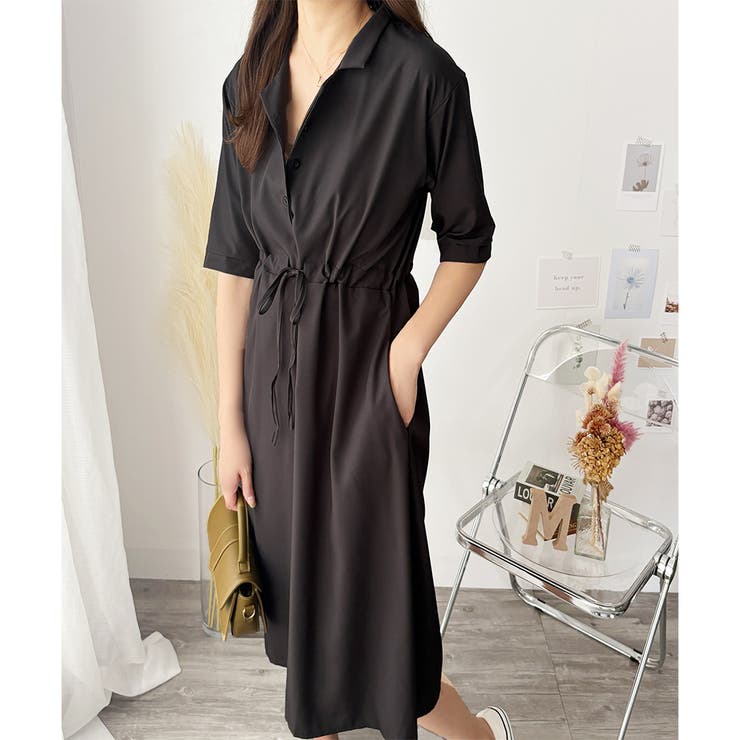 五分袖ウエストマークワンピース レディース ミモレ丈 | Amulet | 詳細画像13 