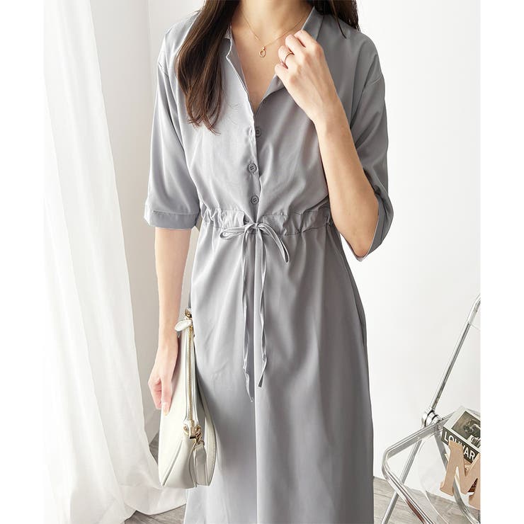 五分袖ウエストマークワンピース レディース ミモレ丈 | Amulet | 詳細画像14 