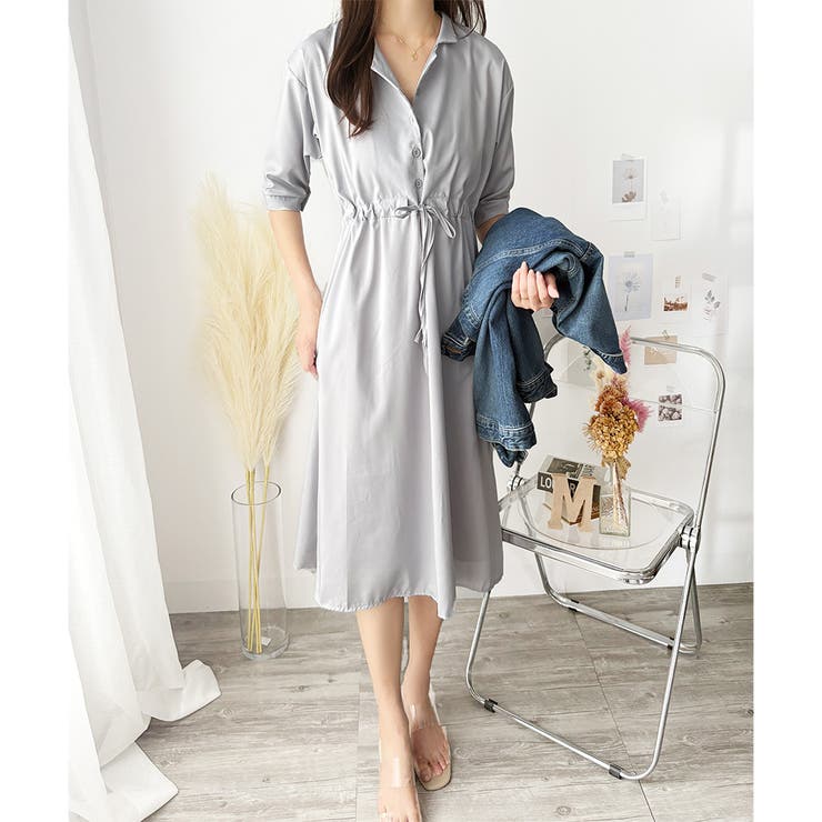 五分袖ウエストマークワンピース レディース ミモレ丈 | Amulet | 詳細画像17 