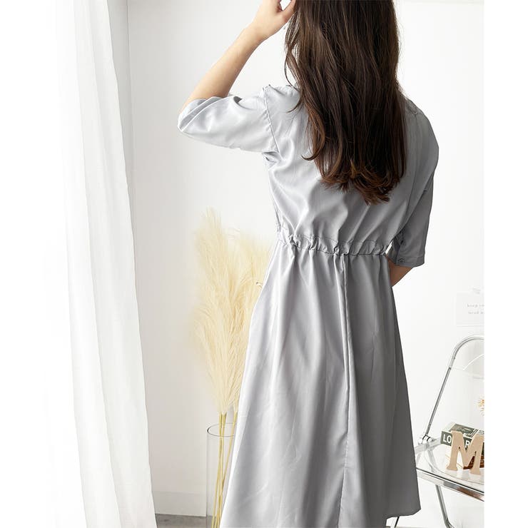 五分袖ウエストマークワンピース レディース ミモレ丈 | Amulet | 詳細画像18 