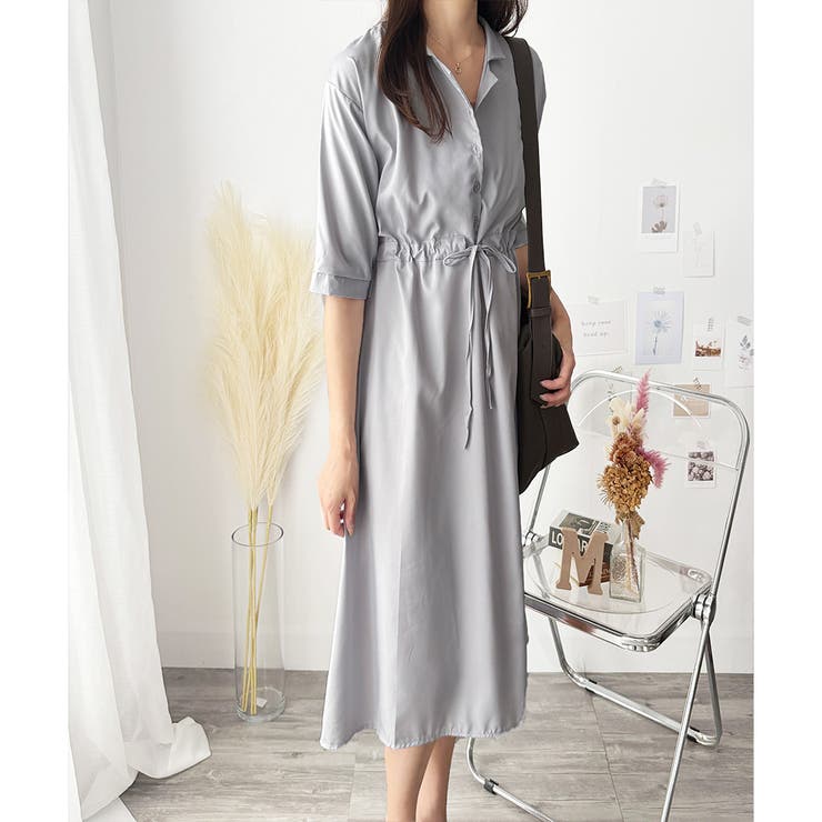 五分袖ウエストマークワンピース レディース ミモレ丈 | Amulet | 詳細画像19 