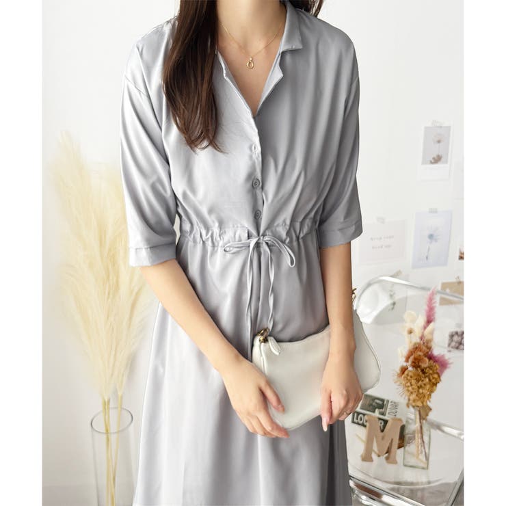 五分袖ウエストマークワンピース レディース ミモレ丈 | Amulet | 詳細画像4 