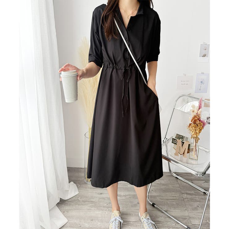 五分袖ウエストマークワンピース レディース ミモレ丈 | Amulet | 詳細画像8 