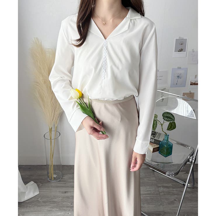 フェイクボタンデザインブラウス シンプル 長袖 | Amulet | 詳細画像10 