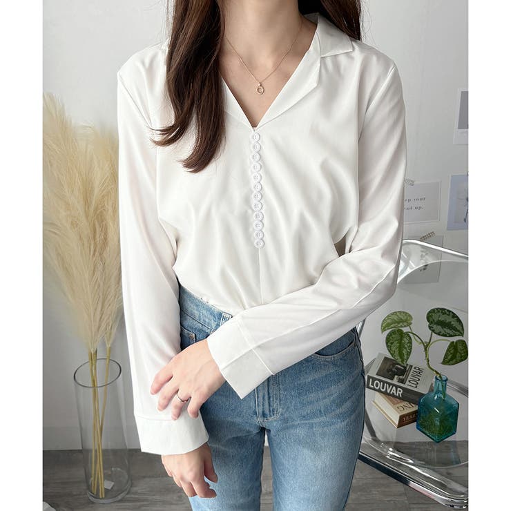 フェイクボタンデザインブラウス シンプル 長袖 | Amulet | 詳細画像11 