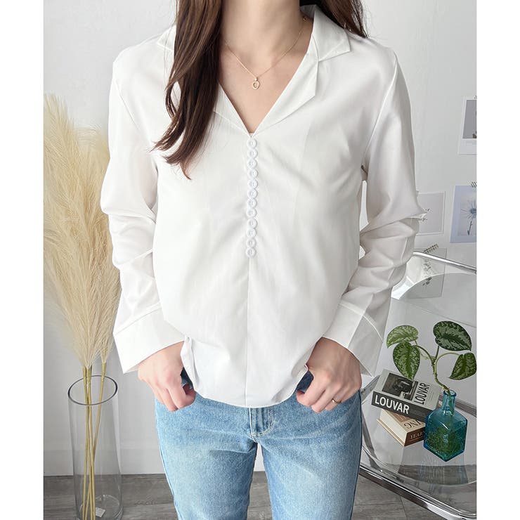 フェイクボタンデザインブラウス シンプル 長袖 | Amulet | 詳細画像12 