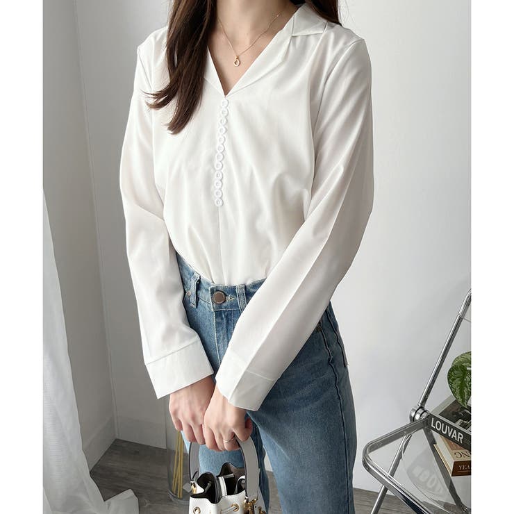 フェイクボタンデザインブラウス シンプル 長袖 | Amulet | 詳細画像14 