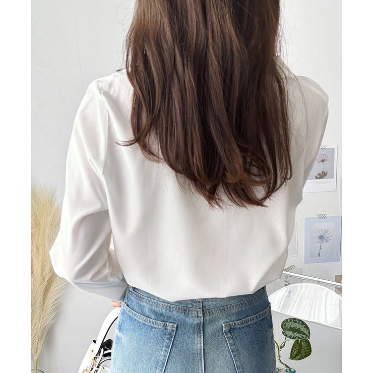 フェイクボタンデザインブラウス シンプル 長袖 | Amulet | 詳細画像15 