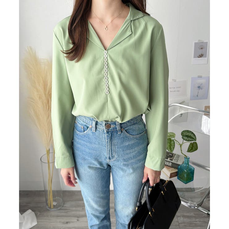 フェイクボタンデザインブラウス シンプル 長袖 | Amulet | 詳細画像17 