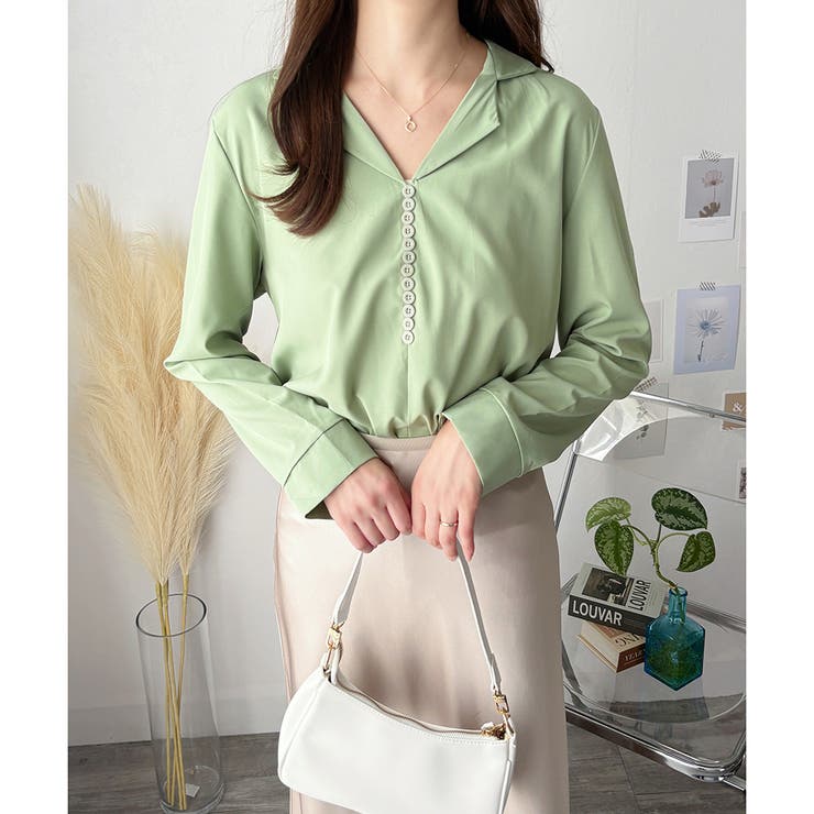 フェイクボタンデザインブラウス シンプル 長袖 | Amulet | 詳細画像18 