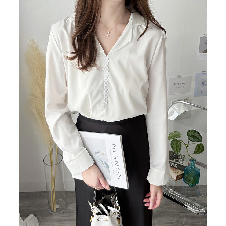 フェイクボタンデザインブラウス シンプル 長袖 | Amulet | 詳細画像2 