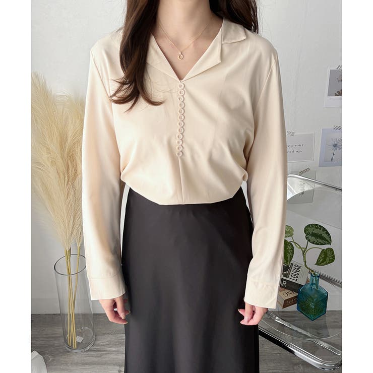 フェイクボタンデザインブラウス シンプル 長袖 | Amulet | 詳細画像20 