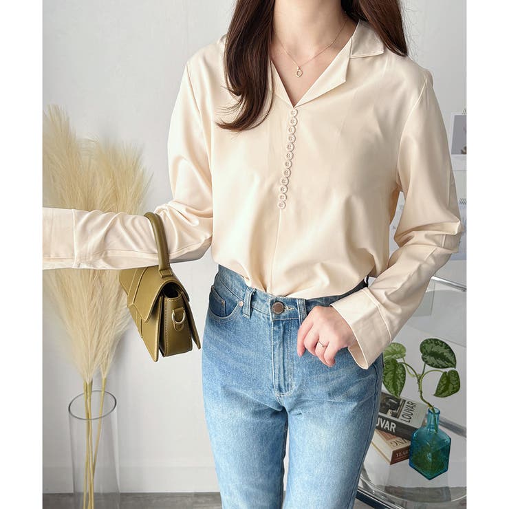 フェイクボタンデザインブラウス シンプル 長袖 | Amulet | 詳細画像23 