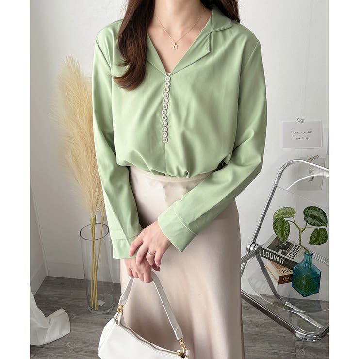 フェイクボタンデザインブラウス シンプル 長袖 | Amulet | 詳細画像3 