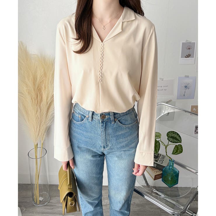 フェイクボタンデザインブラウス シンプル 長袖 | Amulet | 詳細画像4 