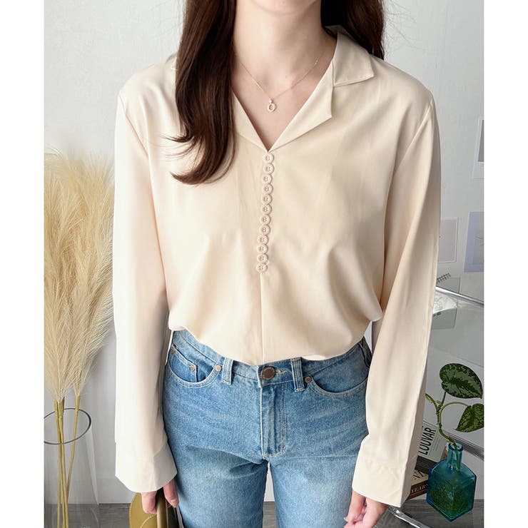 フェイクボタンデザインブラウス シンプル 長袖 | Amulet | 詳細画像8 