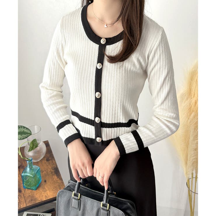 フェイクボタン配色ニット レディース 長袖 | Amulet | 詳細画像3 