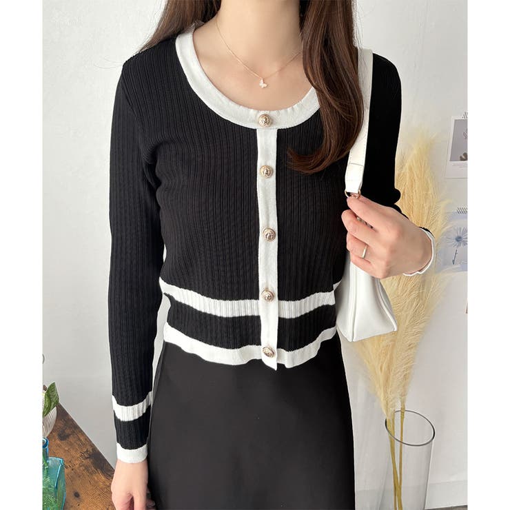 フェイクボタン配色ニット レディース 長袖 | Amulet | 詳細画像9 