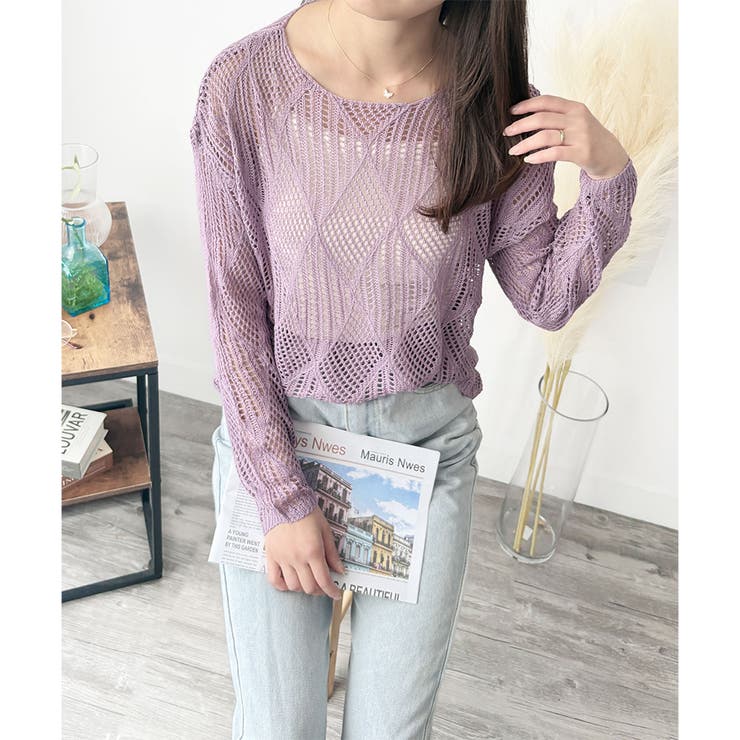 透かし編みニットトップス レディース 長袖 | Amulet | 詳細画像10 