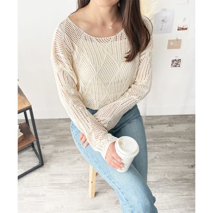 透かし編みニットトップス レディース 長袖 | Amulet | 詳細画像15 