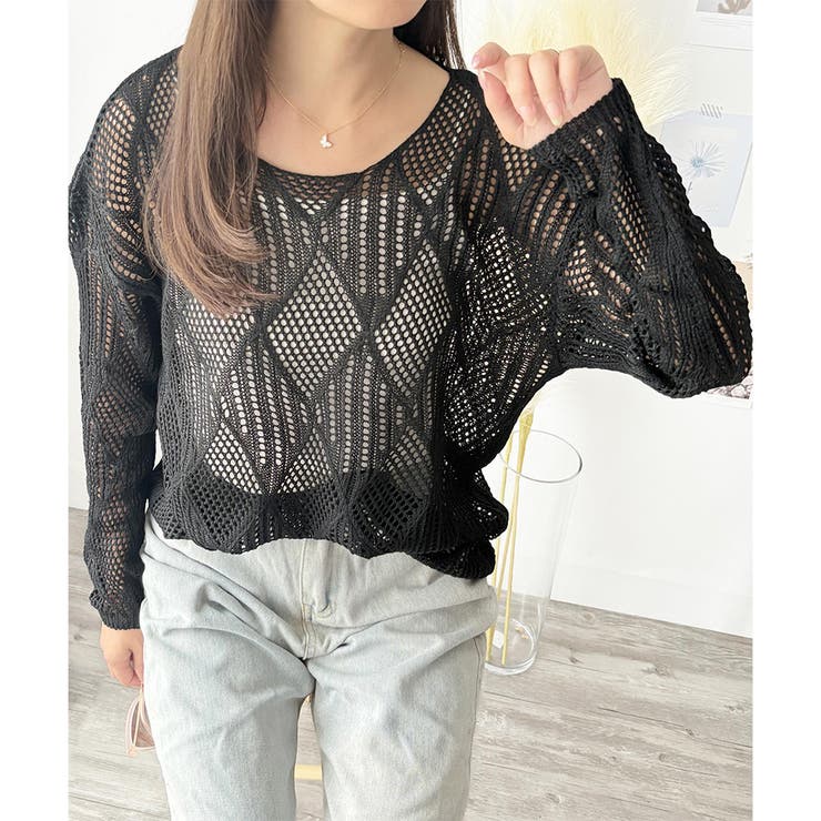 透かし編みニットトップス レディース 長袖 | Amulet | 詳細画像16 