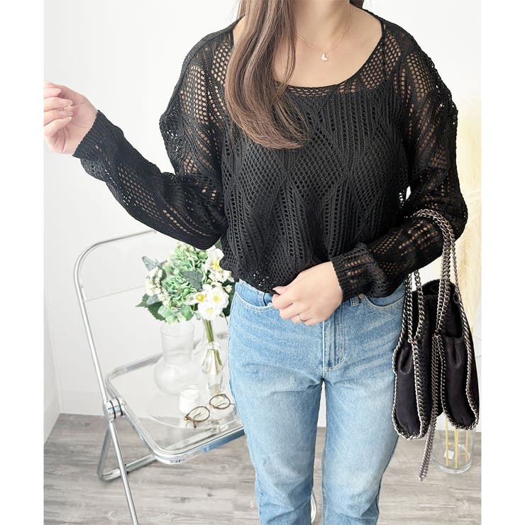 透かし編みニットトップス レディース 長袖 | Amulet | 詳細画像17 